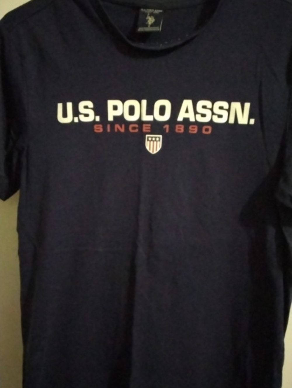 U.S. Polo Assn. Navy Short-Sleeve Tee with White Logo and Red Accent